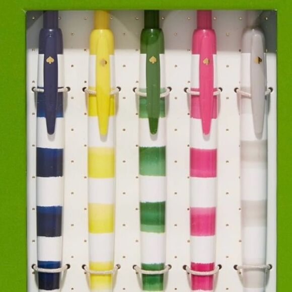 Kate Spade New York Black Ink Plastic Click Pens, Rugby Stripe (Set of 5) - Picture 4 of 10